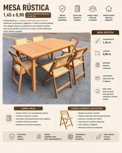 Mesa RÚSTICA c 6 cadeiras 
