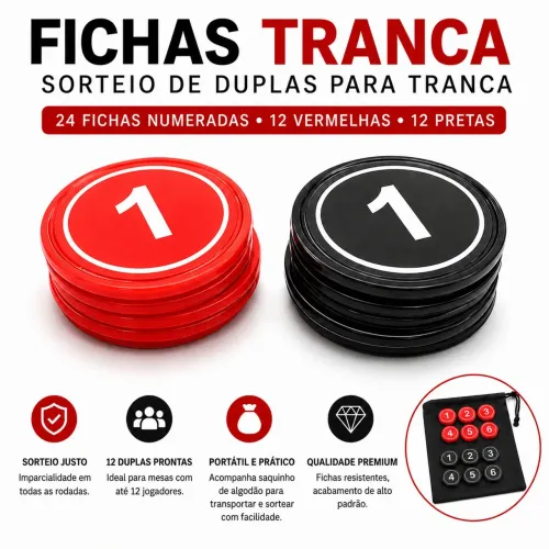 Fichas para sorteio de duplas de tranca