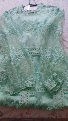 Vestido NOBU , verde, manga longa , tule com guipir