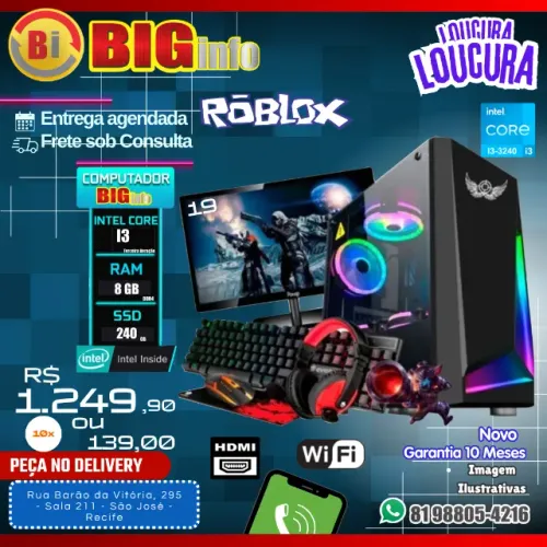 Pc Computador Intel I3, 8gb Ram Ssd 240gb, Monitor 19 - Em ate 10x Fixas