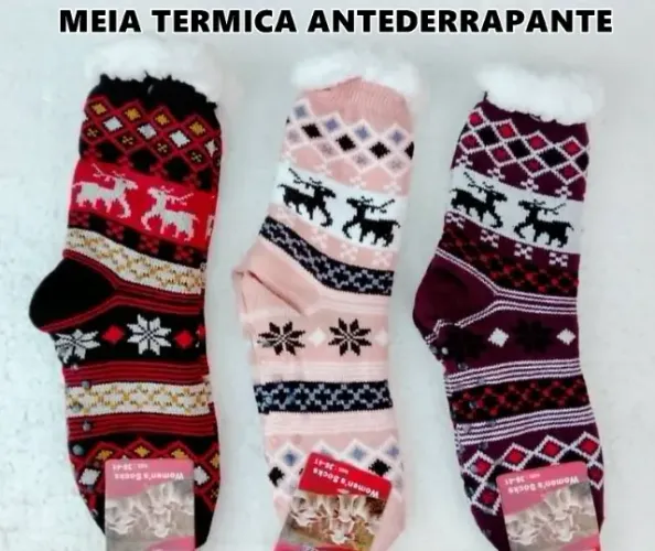 meia térmica de lã antiderrapante adulto forrada super quentinha
