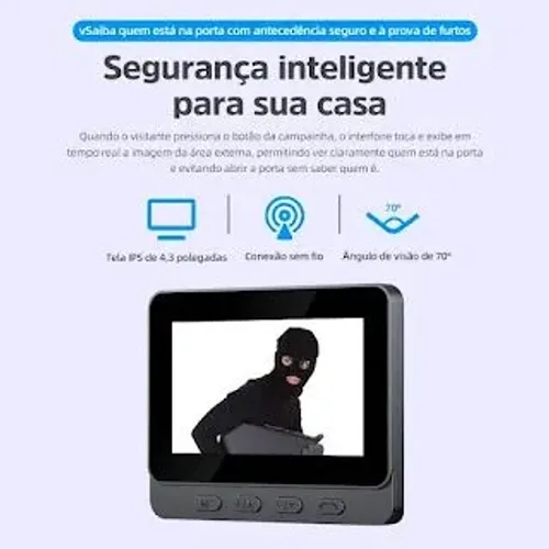 Câmera de Campainha de Vídeo sem Fio com Tela de Aldrava