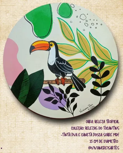 5 quadros em MDF| Coleção Belezas do Tocantins|Peças Únicas |35 cm diam| Pintura sobre MDF