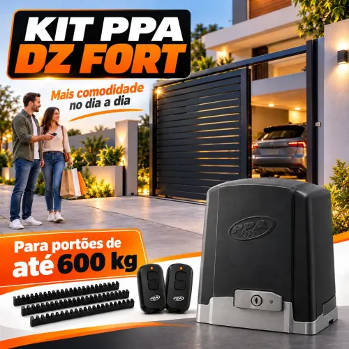 Kit Motor PPA DZ FORT 600 kg + 3 m Cremalheira + 2 Controles