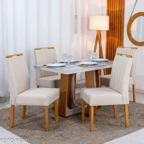 Mesa de Jantar Luna 120x80 C/4 Cadeiras em Linho MDF/MDP rf30 S