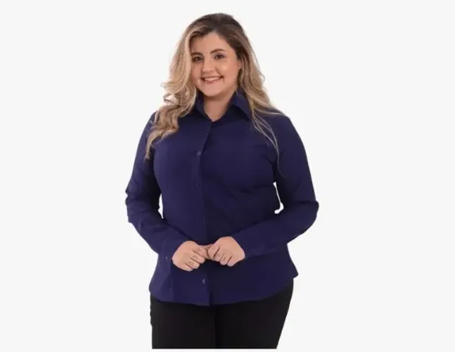 Camisa Feminina, Azul Marinho, Tamanho GG, Poliéster