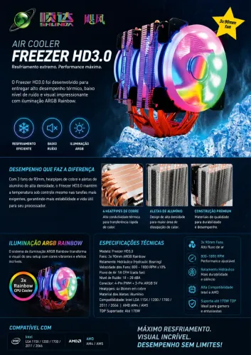 AIR COOLER FREEZER HD3.0 RGB - ALTO DESEMPENHO