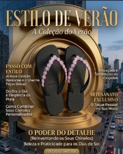 Chinelo Havaianas Preto Customizado com Flores Rosa e Pedraria | Artesanal