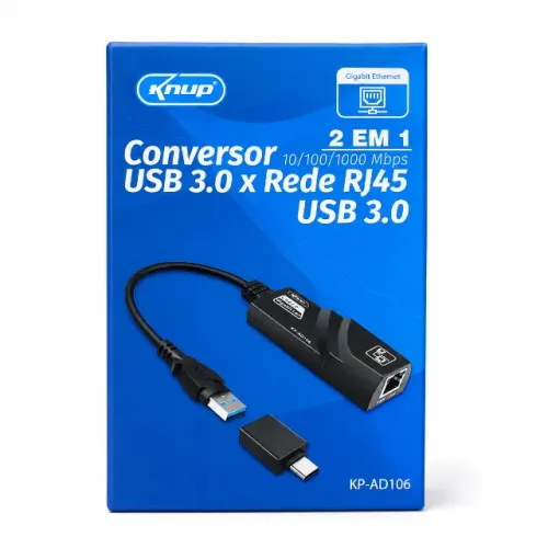 Adaptador USB 3.0 para RJ45 Gigabit Ethernet 1000Mbps com Adaptador USB Tipo-C pode retira