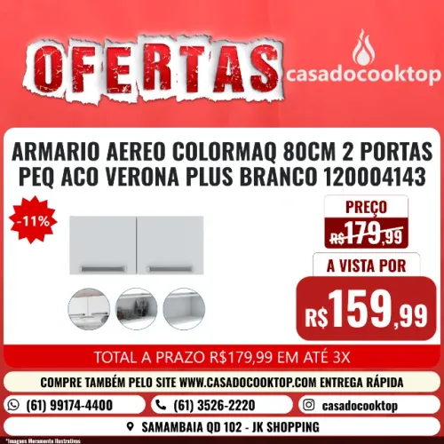 Armario aereo colormaq 80cm 2 portas peq aco verona plus branco a2pp 