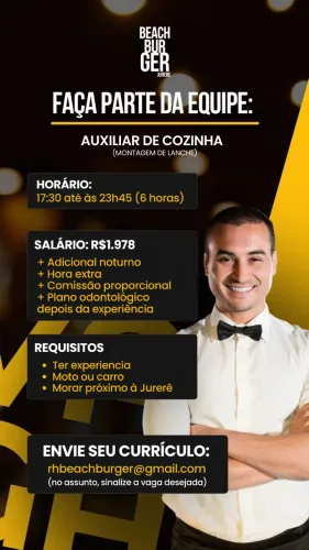 Vaga para Jurerê - Montagem de Lanches