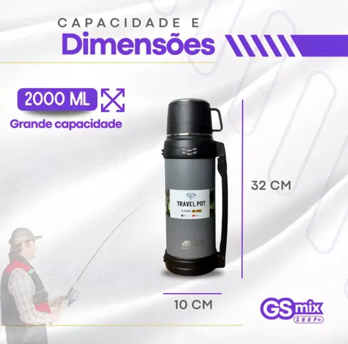 Garrafa Térmica Inox 2 Litro Inquebrável Com ALÇA em excelente