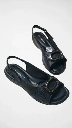 Sandália Feminina Piccadilly Conforto Preta Anabela Leve Macia
