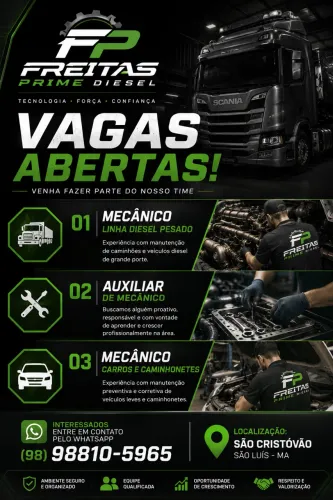VAGA PARA MECÂNICO E AUXILIAR CHAME WHATSAPP