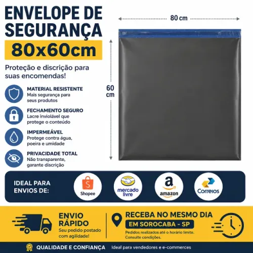 100 Envelope 80x60 Saco Plastico Aba Adesiva P/ Envio Correios Sedex Mercado Livre Shopee 
