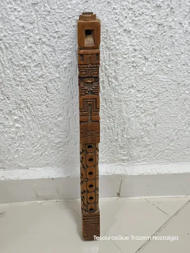 Flauta Entalhada em Madeira Civilização Inca 50cm