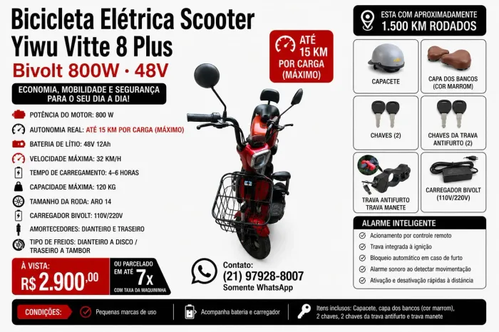 Bicicleta Elétrica Scooter Yiwu Vitte 8 Plus 