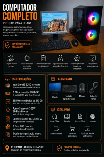PC COMPLETO com fonte 80 plus bronze e SSD 240 GB
