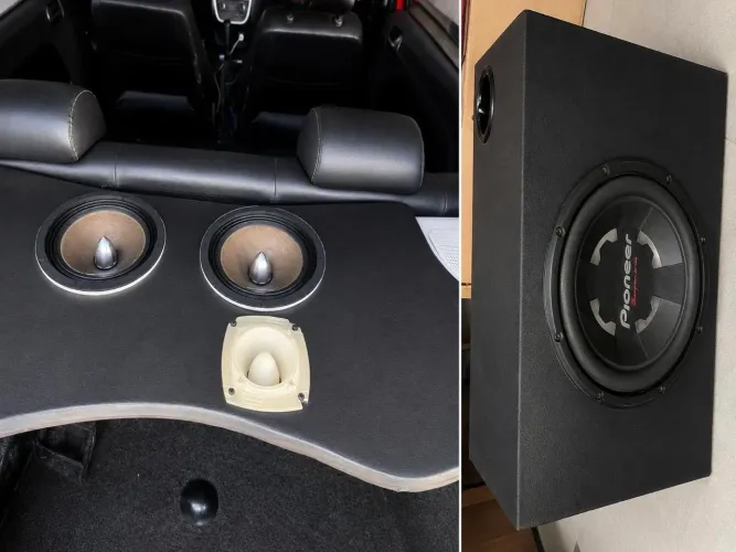 Som automotivo - Subwoofer Pioneer Champion Series + Caixa + Tampa com alto-falantes