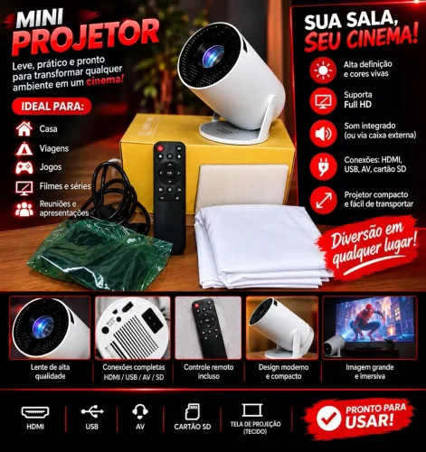 Projetor + tela de projeção + kit leia a descrição