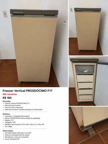 Freezer Vertical PROSDÓCIMO F17 (COM DEFEITO)
