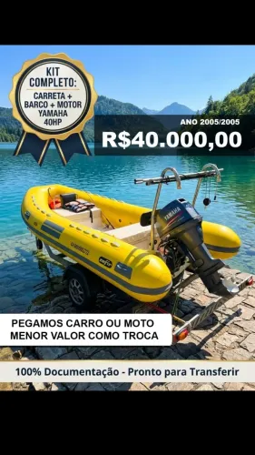 reboque+bote com motor yamaha 40hp