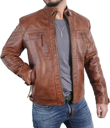 Jaqueta de couro caramelo importada EUA motociclista
