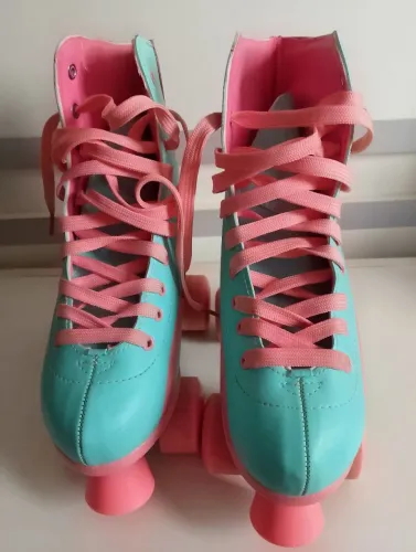 Patins Roller Rosa com Kit Proteção