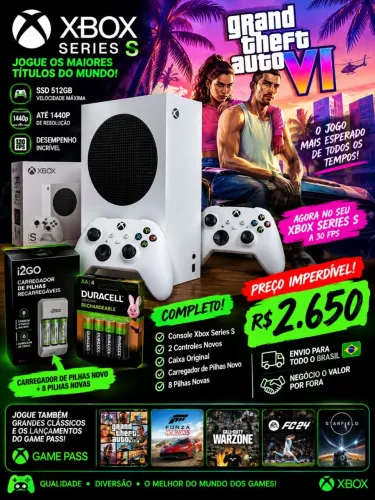 Xbox Series S 2 controles completo, promoção relâmpago!