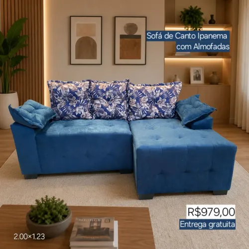 PROMOÇÃO URGENTE - Sofá de Canto Ipanema Azul Marinho por apenas R$979,00