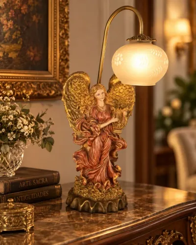 LINDÍSSIMO ABAJUR / LUMINÁRIA ANTIGA DE ANJO -70cm x 32 cm<br>