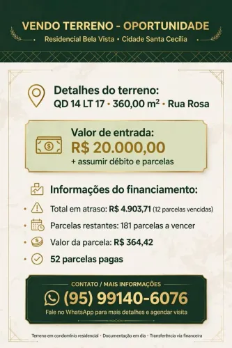 Terreno no residencial bela vista NO SANTA CECÍLIA