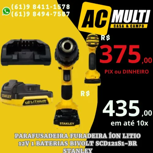 Parafusadeira Furadeira Íon Litio 12V 1 Baterias Bivolt SCD121S1-BR Stanley