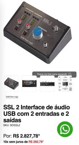 Interface de Áudio Solid State Logic SSL 2 24bit Taxa 192kHz