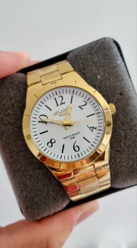 Relógio masculino dourado aço inoxidável novo