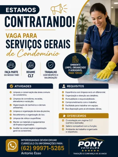 Contrata-se Auxiliar de Serviços Gerais para Condomínio