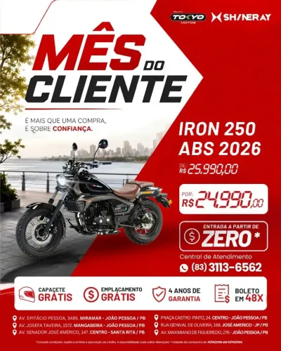 SHINERAY IRON 250 ABS 2026 - Financiamento Zero Entrada - Nos Cartões em ate 24x Com Juros