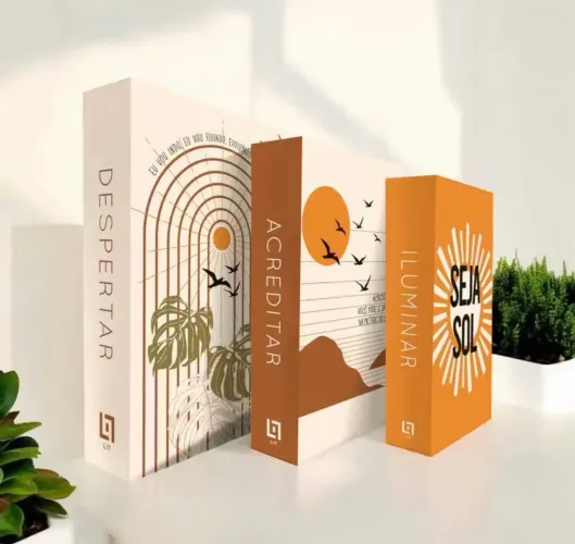 Caixa Livro Falso Decorativo Fake Kit 3 Porta Objetos- Boho