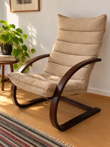 Poltrona reclinada em madeira curvada - design modernista - muito confortável