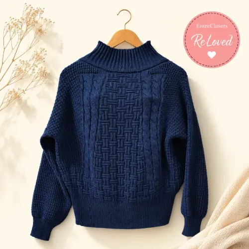 Tricô Azul-Marinho Gola Alta Feminino | ReLoved