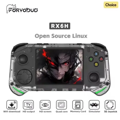 Console Portátil Retrô RX6H - 64GB, +20 Emuladores, Jogos Inclusos, Tela IPS, Preto, Novo