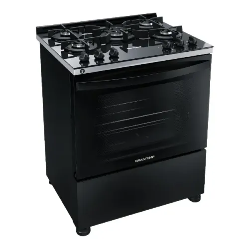 Fogão Brastemp 5 Bocas Preto Com Mesa de Vidro e Turbo Chama - BFS5VCE