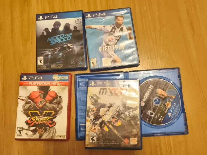 Jogos PS4, Street Fighter5, FIFA19, Maiden 23, Need for Speed, MXGP