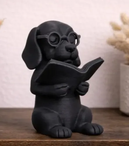 Estátua Cachorro Lendo Livro - Enfeite Decorativo Em Impressão 3D