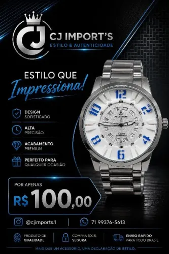 Relógio Masculino à Prova D'água série Prata com Mostrador Branco e Azul