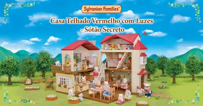 Sylvanian Families - Casa Telhado Vermelho Luzes Sótão