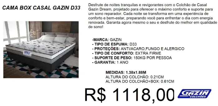 Colchão + box - casal - D33 -  compre hoje e receba em até 72 horas 