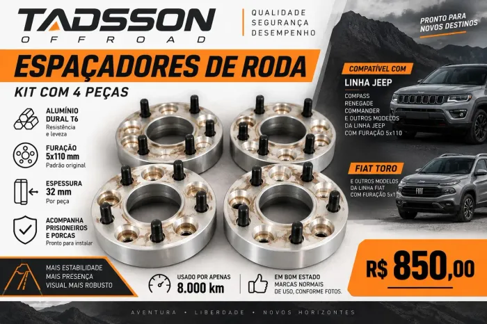 Kit 4 Espaçadores TADSSON 32mm Linha Jeep 5x110 - Alumínio