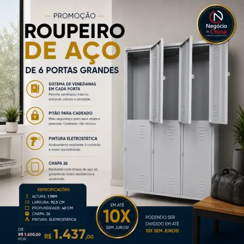Roupeiro de Aço 6 Portas Grandes