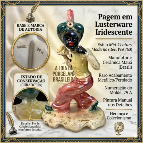 "Estatueta Pagem Antigo Cerâmica Mauá Iridescente - Déc. 50